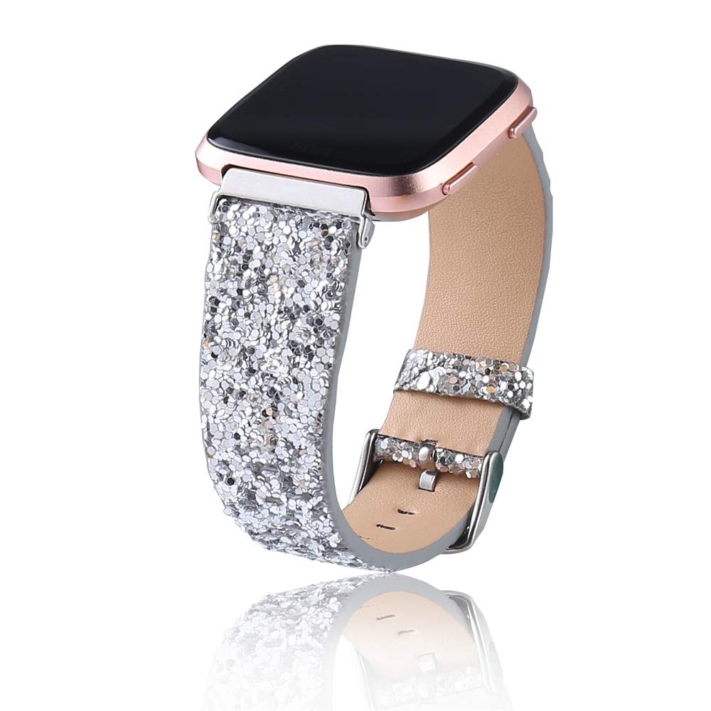 Uniqestyle Compatible Fitbit Versa/Fitbit Blaze Bands ,Fashion Slim Glitter Bling Leather Band Replacement Strap Women Men For F
