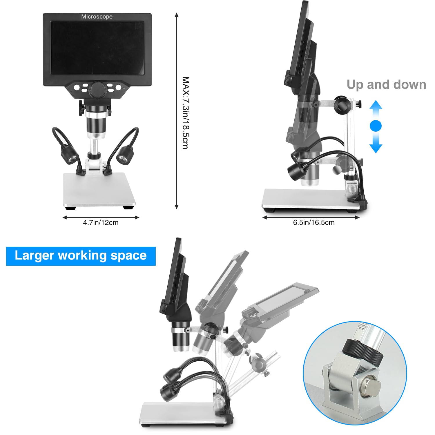 Koolertron 7 Inch Lcd Digital Microscope With 32G Tf Card,12Mp 1200X Magnification 1080P Usb Microscope Camera With Remote Contr