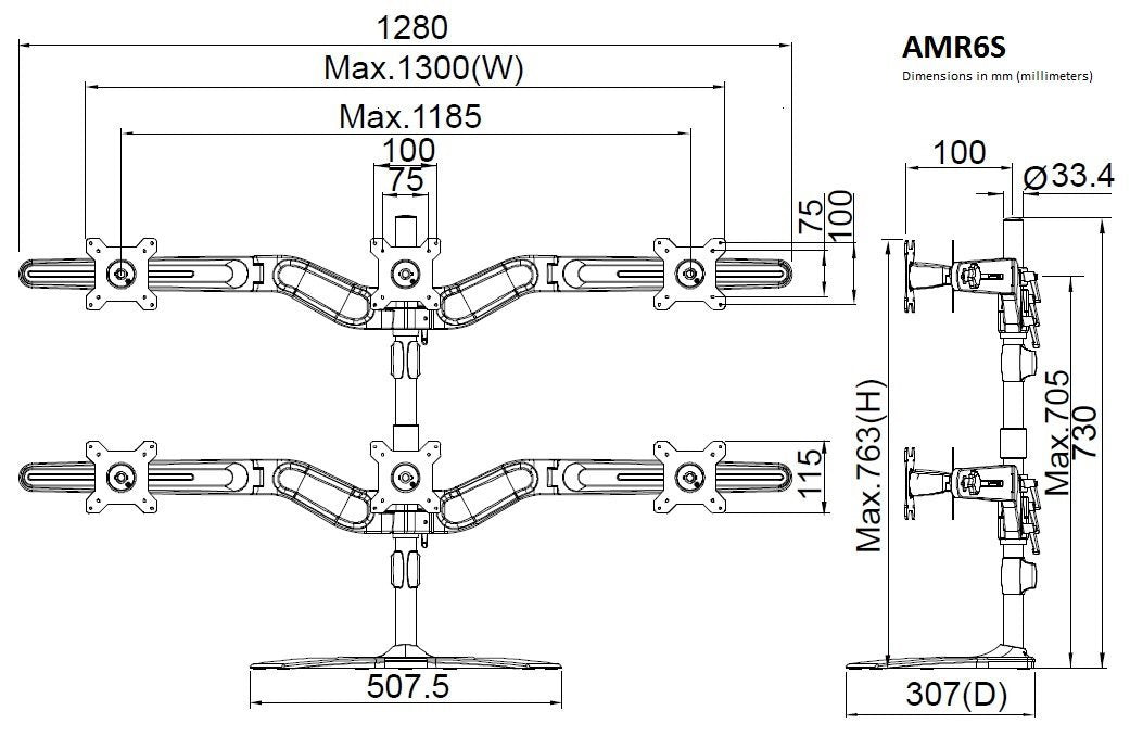 Amer Mounts Amr6S: Hex Monitor Mount   Desk Stand   Displays Up To 6/Six 24 Inch Lcd/Led Screens