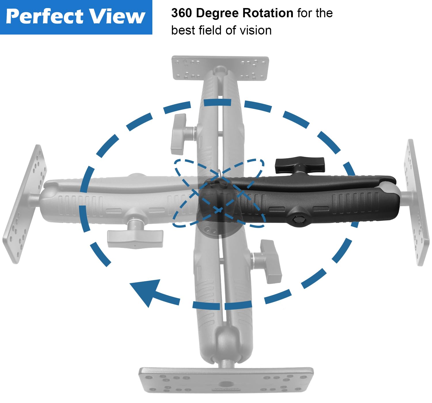 Windfrd Aluminum 9.1'' Long Double Socket Arm For 1.5 Inches/C Size / 38Mm Ball Accessories, Powerful Clamp, Heavy Duty, Compati