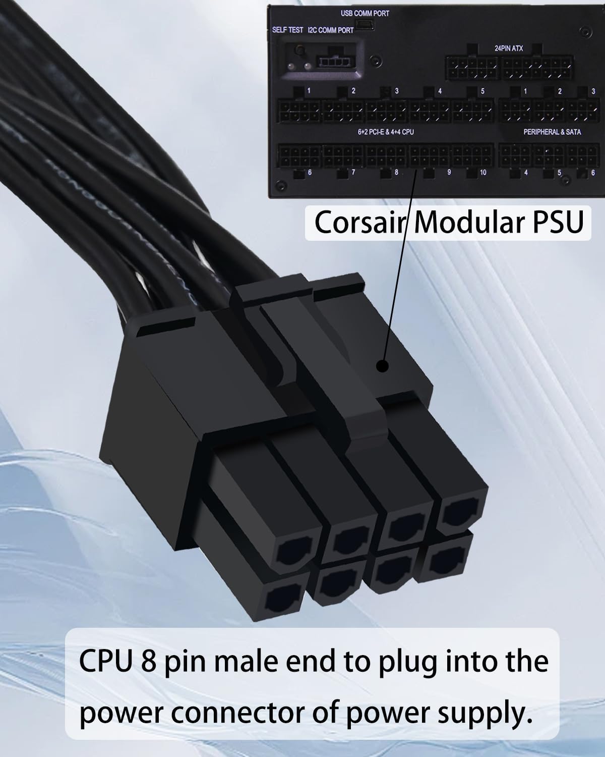 Comeap Cpu Cable For Corsair Psus, Cpu 8 Pin Male To Cpu 8 Pin (4+4 Detachable) Male Eps-12V Motherboard Power Adapter For Therm