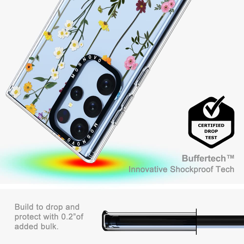 Mosnovo For Galaxy S22 Ultra Case,Samsung S22 Ultra 5G Case, Spring Wildflower Floral Clear Design Shock Absorption Bumper Soft