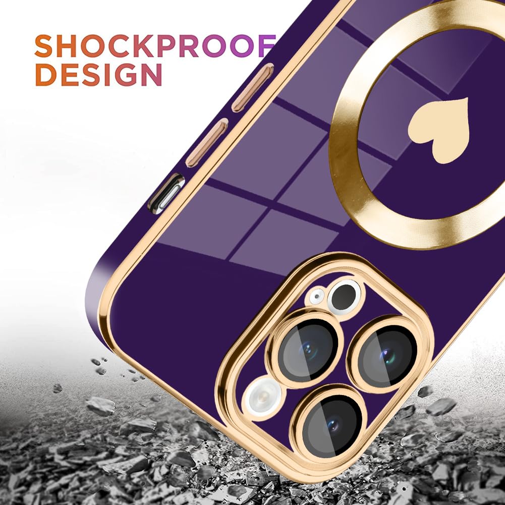 Tharlet Magnetic For Iphone 13 Pro Max Case [Compatible With Magsafe] Cute Love Luxury Plating Edge Bumper Case With Full Camera