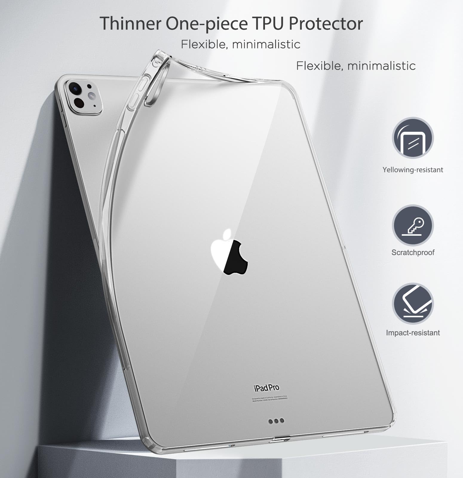 MoKo Clear Case for iPad Pro 11 Inch M4 2024 (5th Generation), Slim & Lightweight Soft TPU Anti Scratch Back with Shockproof Impact Resistant Raised Edge for iPad Pro 11 2024, Clear