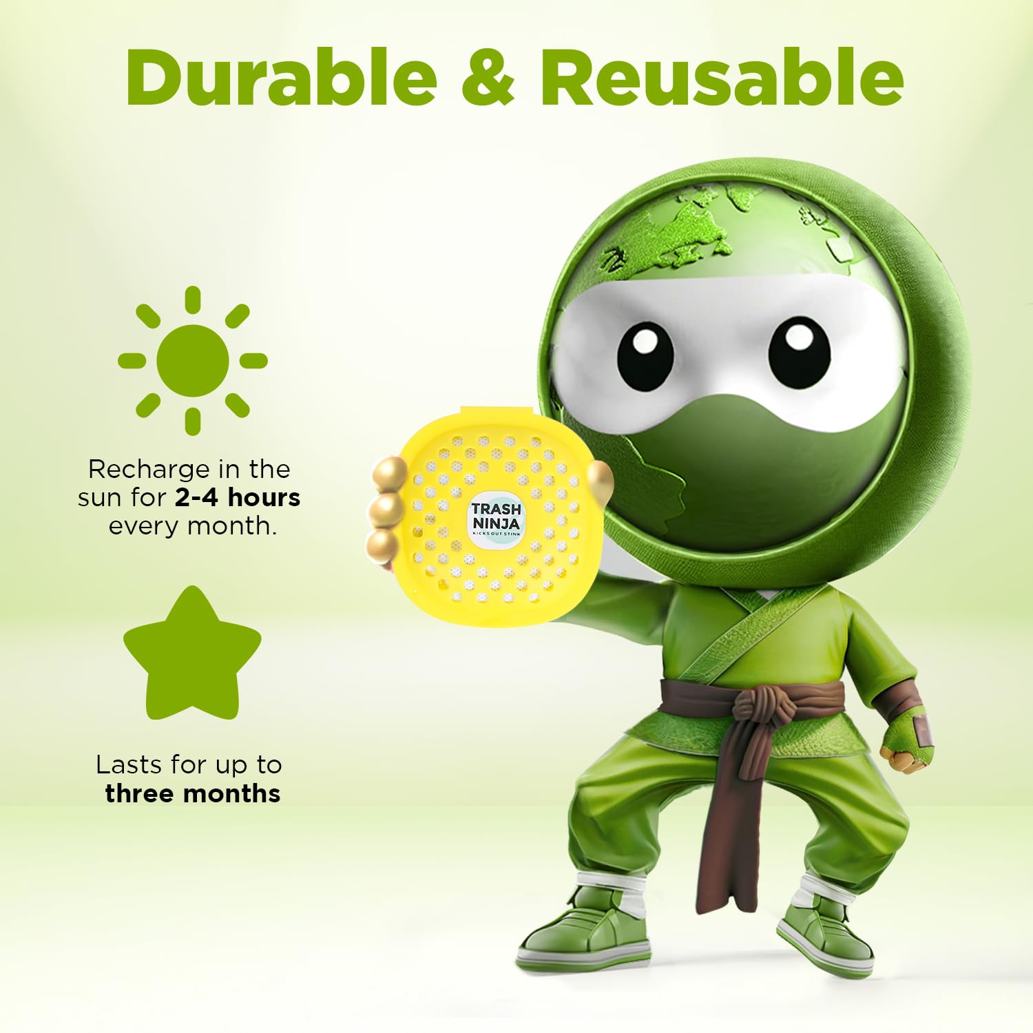 Trash Ninja Trash Can Deodorizer   Garbage Can Deodorizer With Activated Charcoal, Reusable Trash Can Odor Eliminator, Stick On