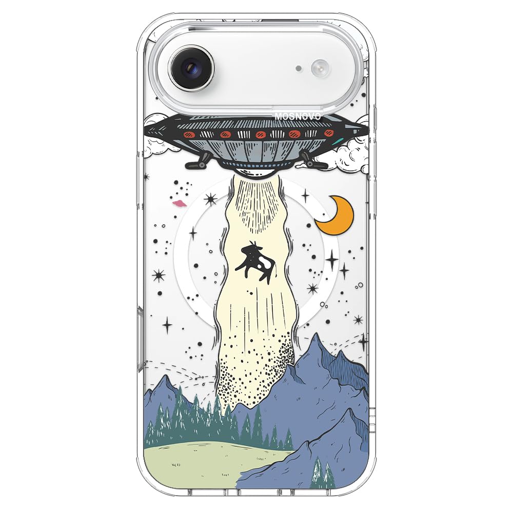 MOSNOVO for iPhone Air Case | Compatible with Magsafe | Military Grade 6.6ft Drop Tested | Camera Control | Clear with UFO Desig