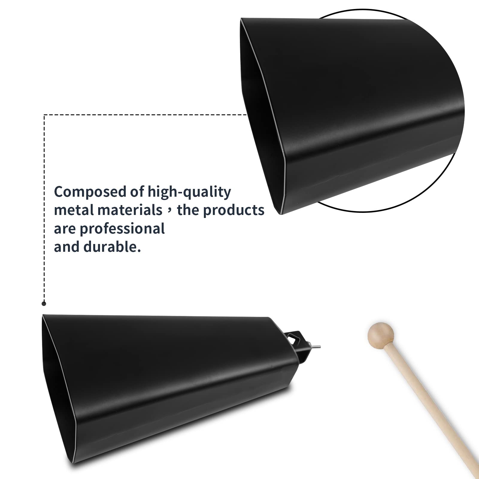 Soulmate Cowbell 8 Inch Metal Steel Cow Bells Instrument Noise Makers Cowbell Hand Percussion Cow Bell With Handle Stick For Dru