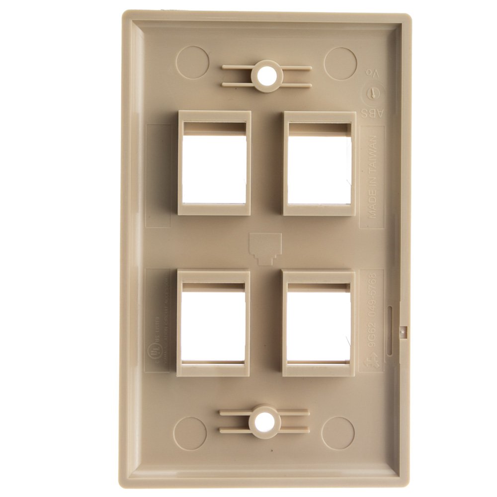 Keystone Wall Plate 4 Port, Beige (Cat5E, Cat6, Coax (Video), Aux (Cat6 For Data, Ip Phone, Pots Or Other), Single Gang, Cablewh