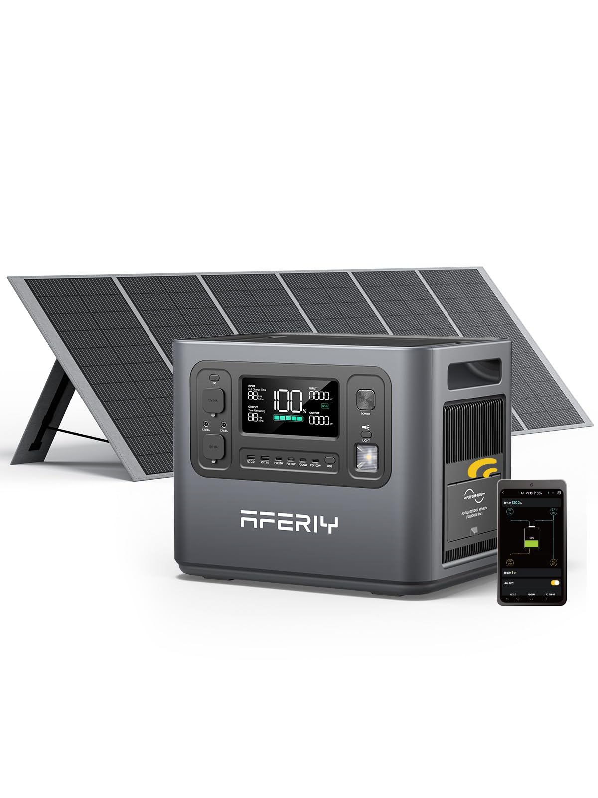 AFERIY Portable Power Station AF-P210 2048Wh | 2400W with 400W Solar Panel,AC Output with 120V,2400W,Solar Generator for Home Us