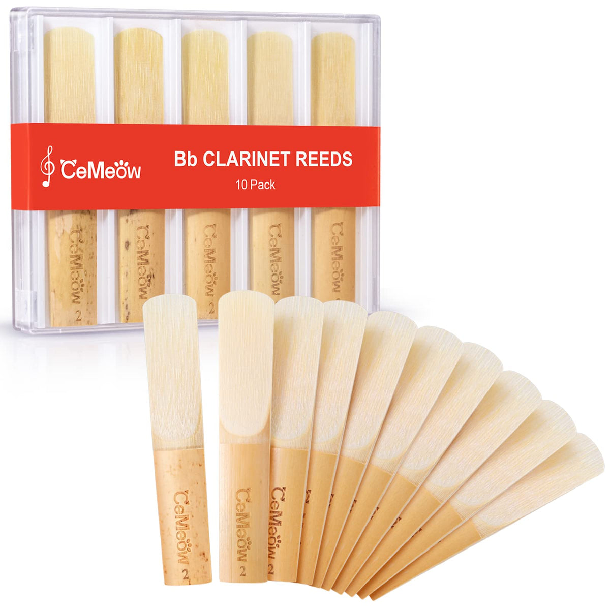 Clarinet Reeds 2.0, Cemeow Traditional Reeds For Clarinet Beginner 10Pack With Plastic Box, High Quality Material Thinner Reed T