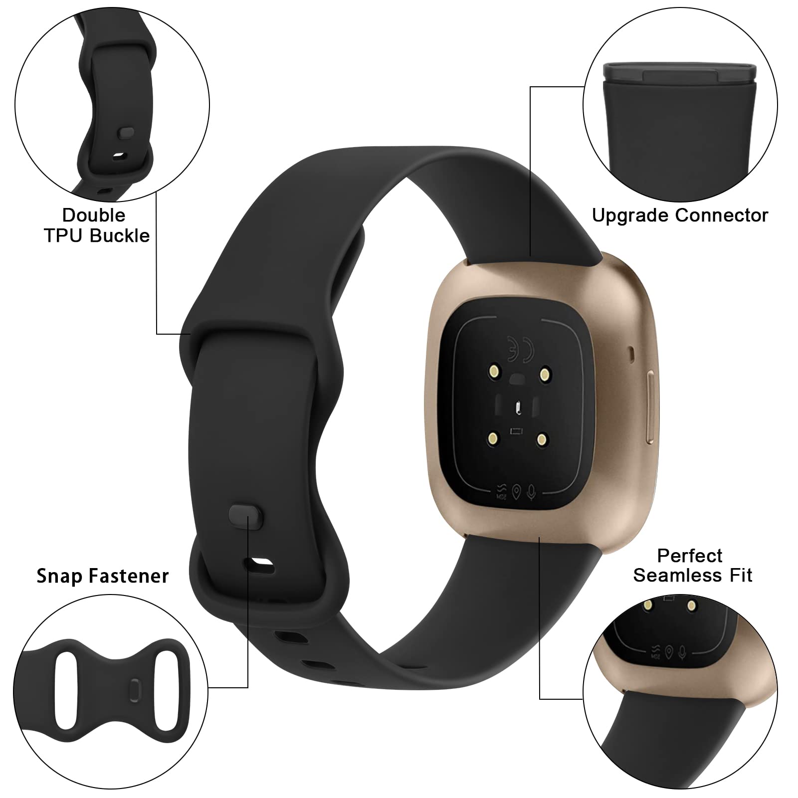 Ak Sport Band Compatible With Fitbit Sense 2 / Sense Bands/ Fitbit Versa 4 / Versa 3 Bands Women Men, Classic Soft Silicone Stra
