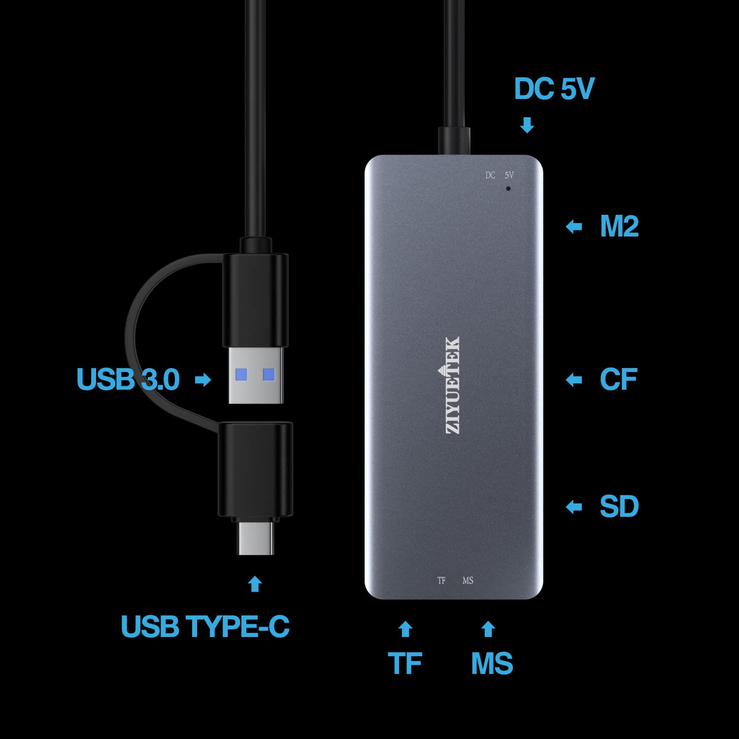 Usb C Usb3.0 Sd Card Reader, 5In1 Multi Card Reader For Sd/Tf/Cf/Micro Sd/Ms/M2, Drive Free For Iphone 15 Pro Max/Windows/Mac/Linux/Android (Usb3.0 And Type C)