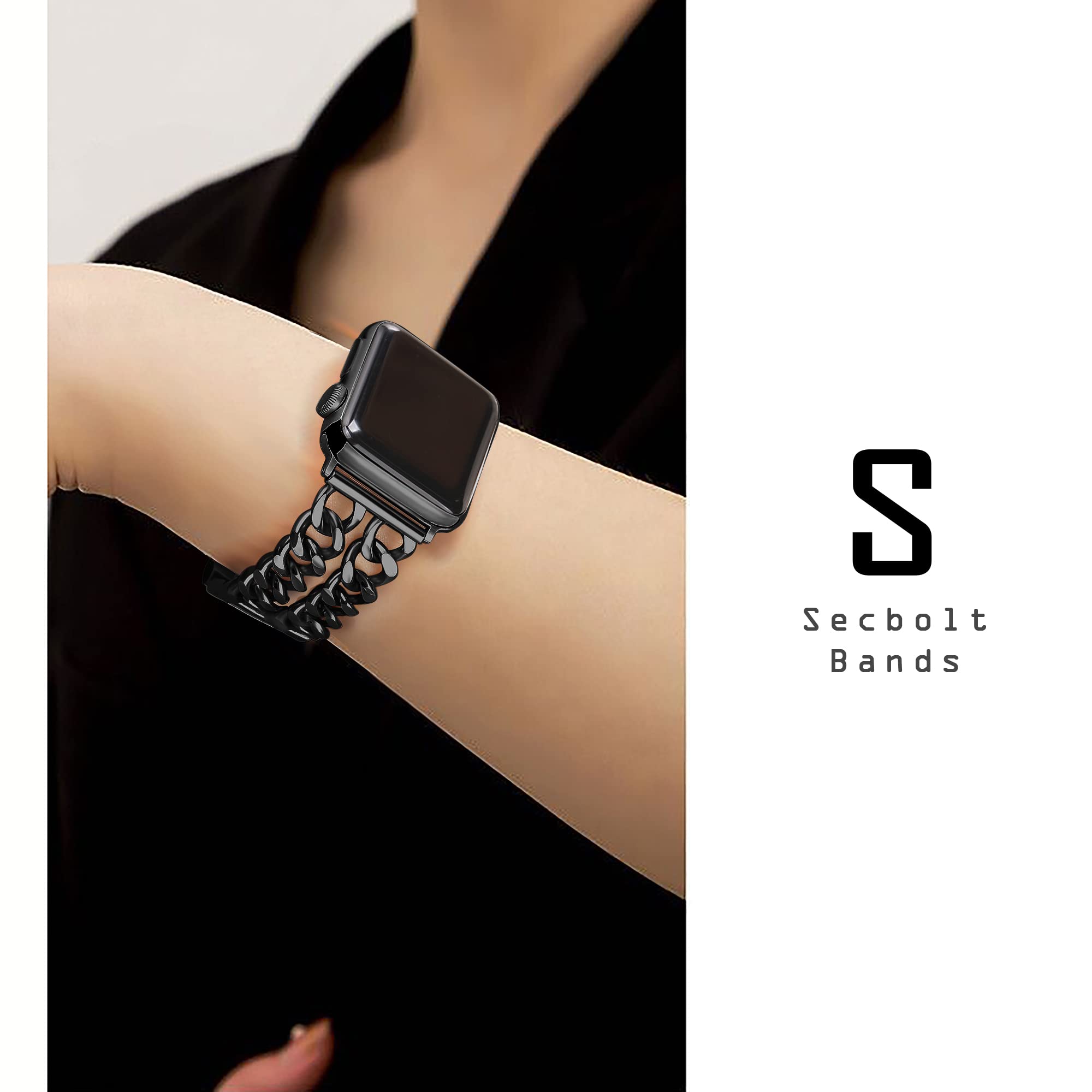 Secbolt Bands Compatible With Apple Watch 42Mm 44Mm 45Mm Iwatch Series 9 8 7 6 5 4 3 2 1 Se Stainless Steel Chain Links Replacem