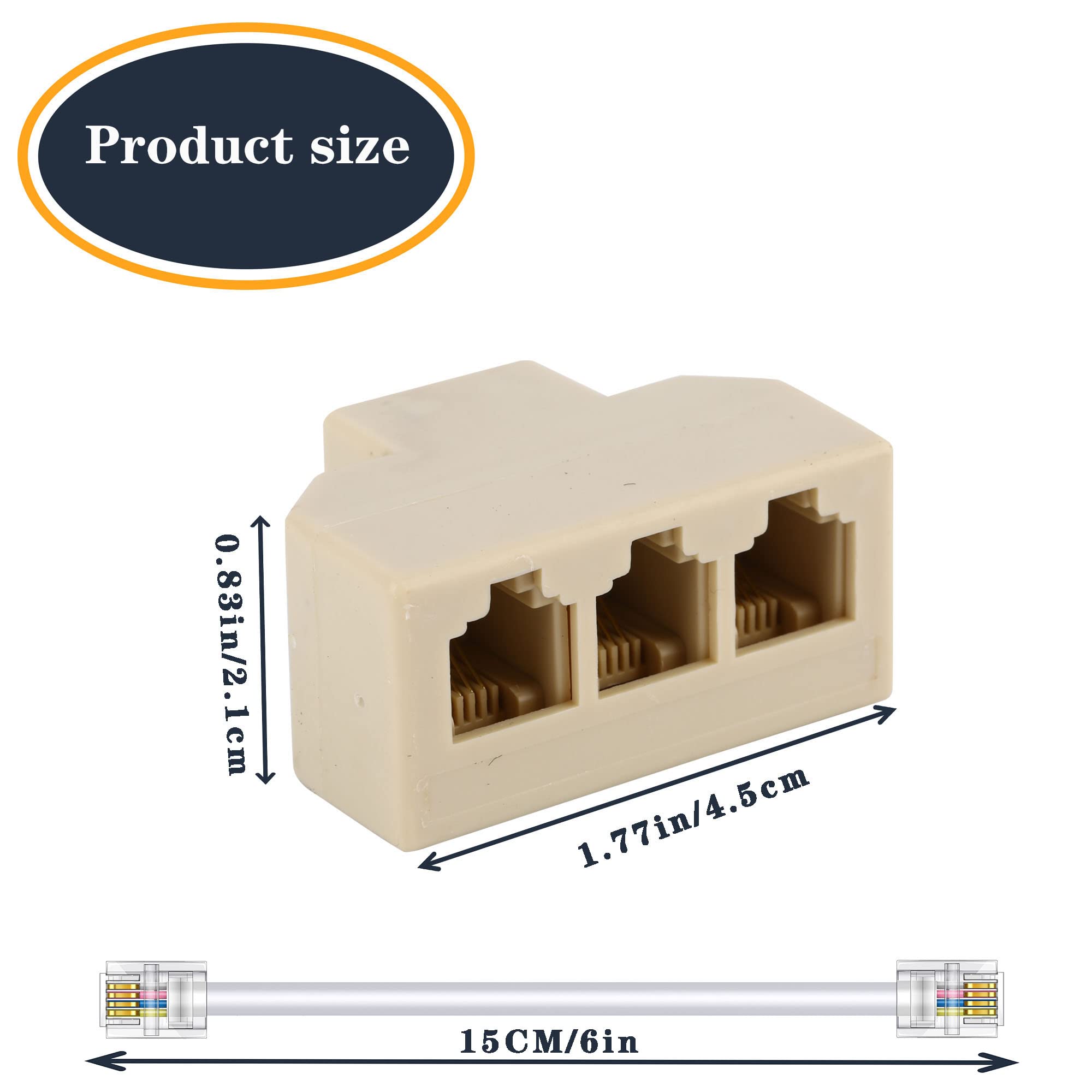 Phone Splitter Way Telephone Adapter Rj11 6P4C Female To Females For Landline And Fax  1Pack (3 Way)