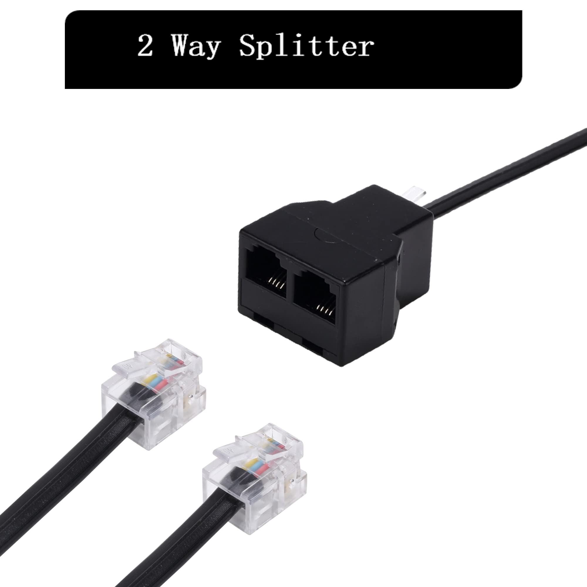 Ubramac Phone Line Splitter, Telephone Splitter,With Rj11 6P4C Plugs,Suitable For Telephone,Fax Machine,Biacke 2 Pack