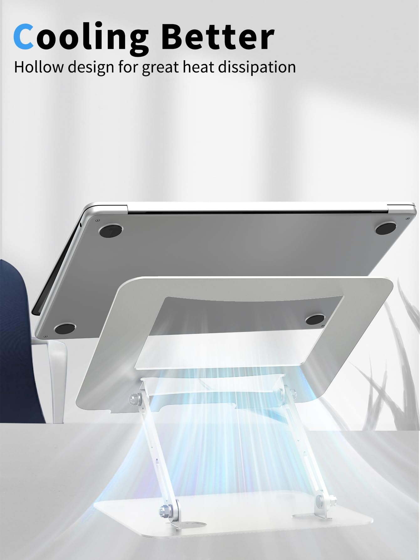 Soundance Laptop Stand For Desk With Stable Heavy Base, Adjustable Height Multi Angle, Ergonomic Metal Riser Holder, Foldable Mount Elevator, Compatible With 10 To 15.6 Inches Pc Computer, Silver