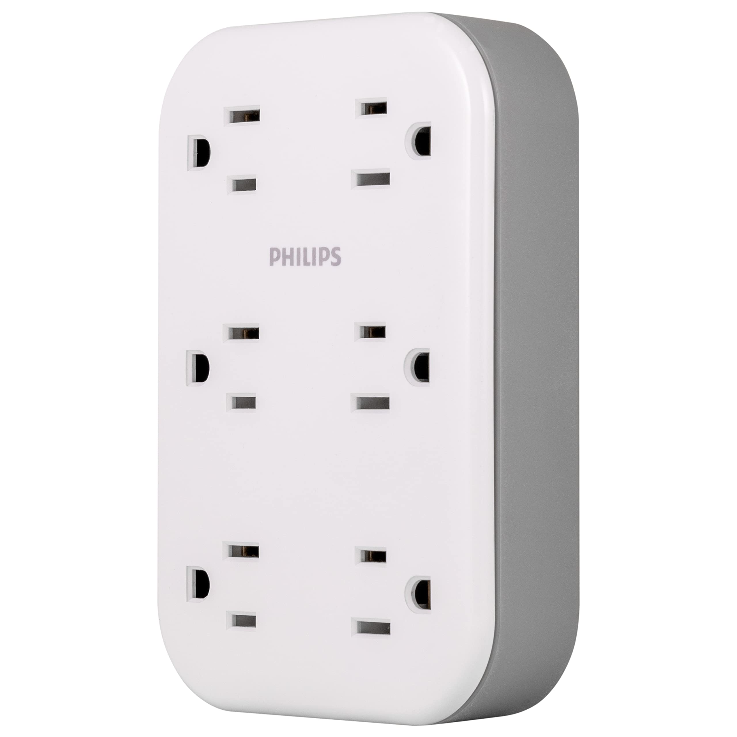 Philips Ezfit 6 Outlet Surge Protector Outlet Extender, Wall Tap, Grounded Widely Spaced Outlets, 900 Joules, For Home Office Do