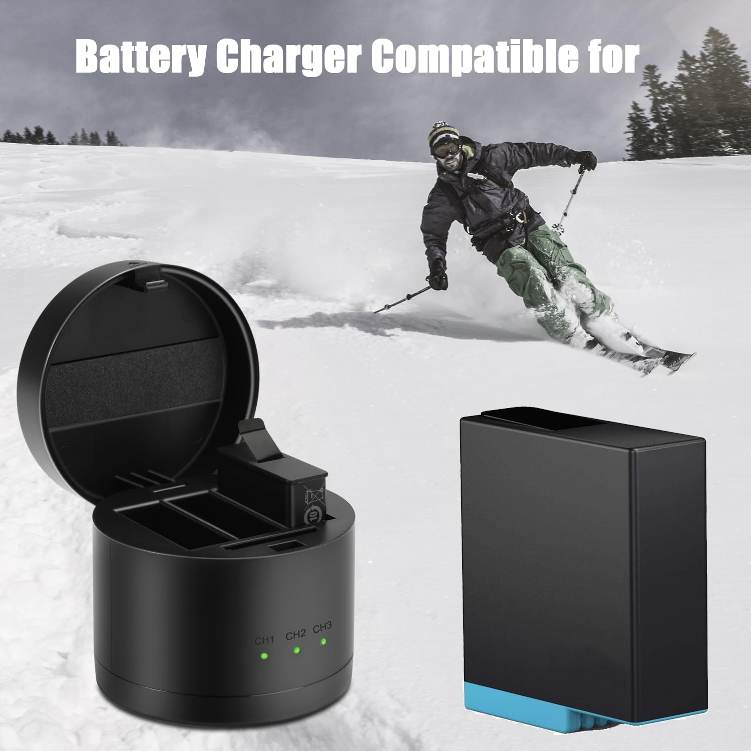 Jyjzpb Triple Battery Charger Compatible For Gopro Hero 8 Hero 7 Hero 6 Hero 5 Gopro 2018 Battery(Batteries Not Include)