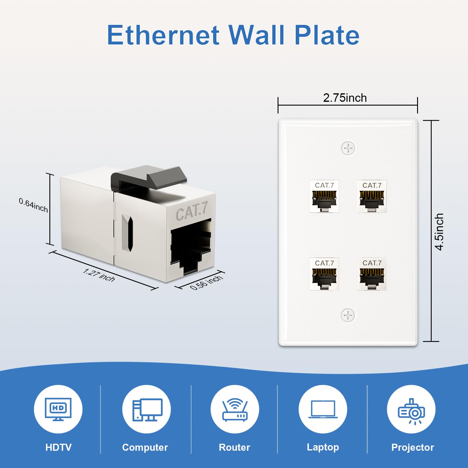 Fgb Ethernet Wall Plate With Mounting Bracket, 4 Port Keystone Wall Plate With Bracket And Cat7 Shielded Rj45 Keystone Coupler,