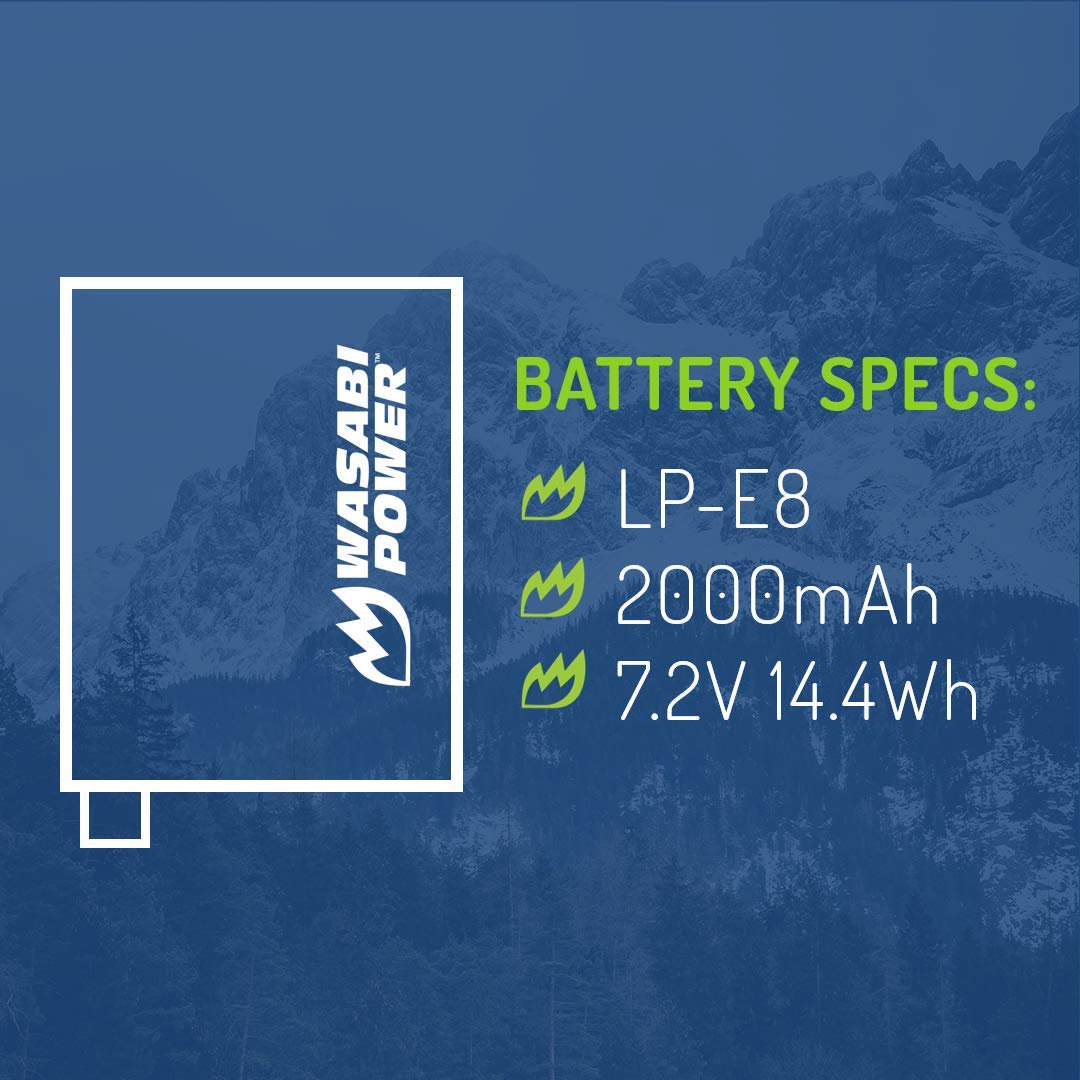 Wasabi Power Battery (2 Pack) and Charger for Canon LP E8 and Canon EOS 550D, EOS 600D, EOS 700D, EOS Rebel T2i, EOS Rebel T3i, EOS Rebel T4i, EOS Rebel T5i