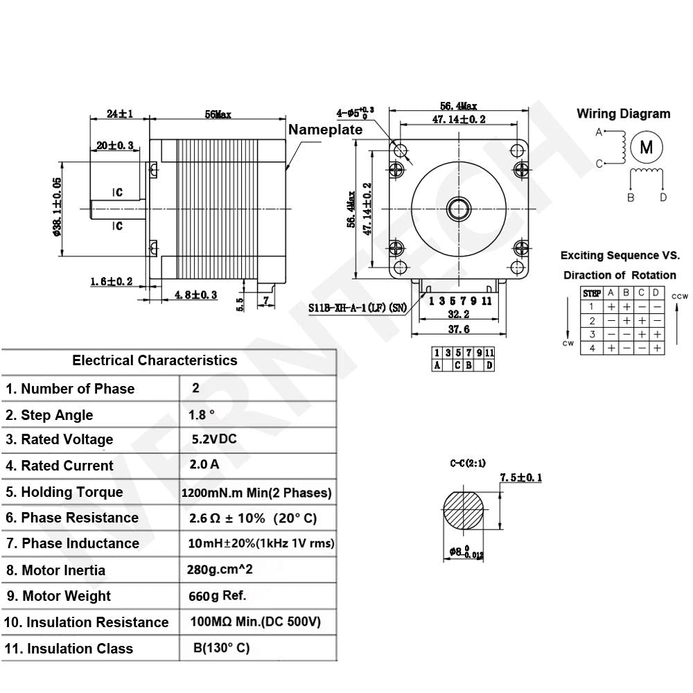 Iverntech Nema 23 Stepper Motor 57X56Mm Body 1.8 Stepper Angle 2.0A 2 Phase 4 Lead With 80Cm Cable For 3D Printer, Cnc Machine A