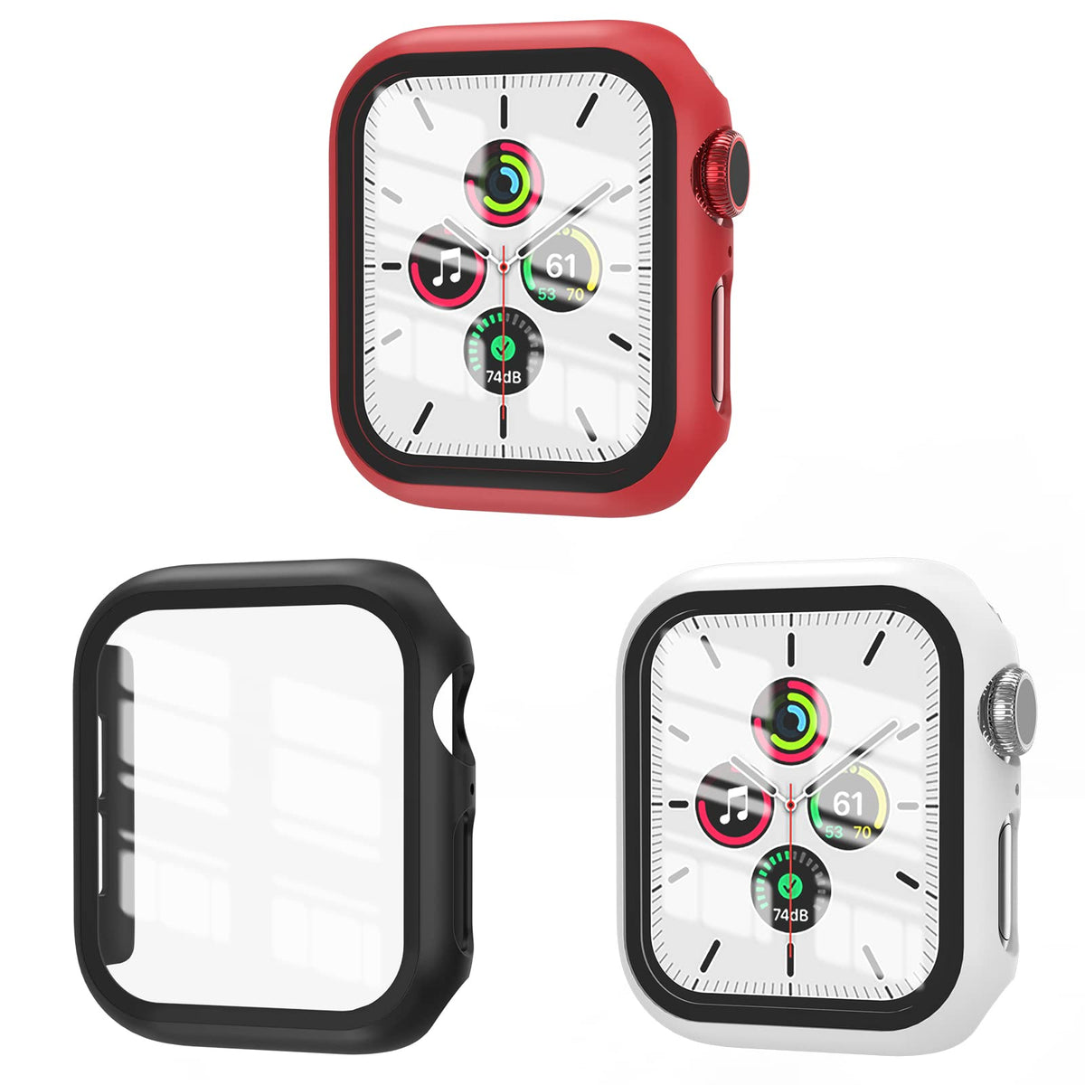 Ewuonu 3 Pack Case Compatible With Apple Watch Se Series 6/5/4 40Mm With Tempered Glass Screen Protector, Hard Pc Full Coverage Ultra-Thin Hd Bumper Protective Cover For Iwatch 40Mm, Black/White/Red