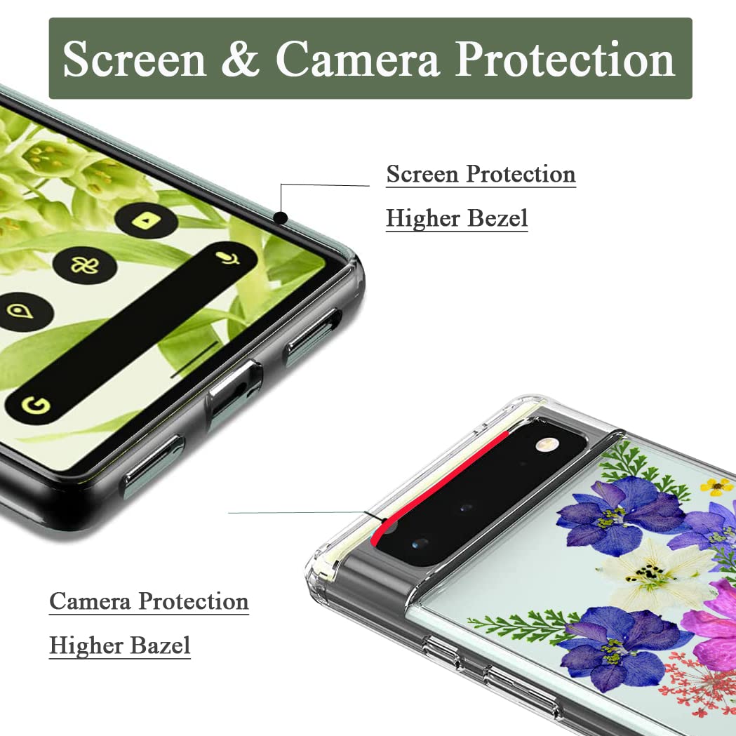 Unov Pixel 6 Phone Case Clear Soft TPU Shock Absorption Embossed Flower Pattern Very Peri Bouquet