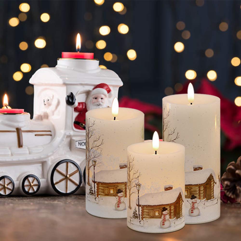 Dromance Christmas Flameless Led Flickering Candles Battery Operated With 10-Key Remote And Timer Realistic 3D Wick White Real W