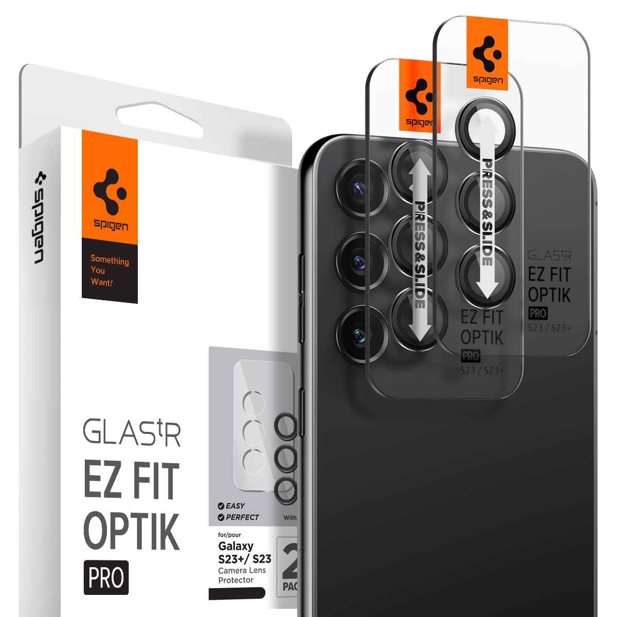 Spigen Camera Lens Screen Protector [Glas.Tr Ez Fit Optik Pro] Designed For Galaxy S23 / Galaxy S23 Plus [2 Pack]   Black