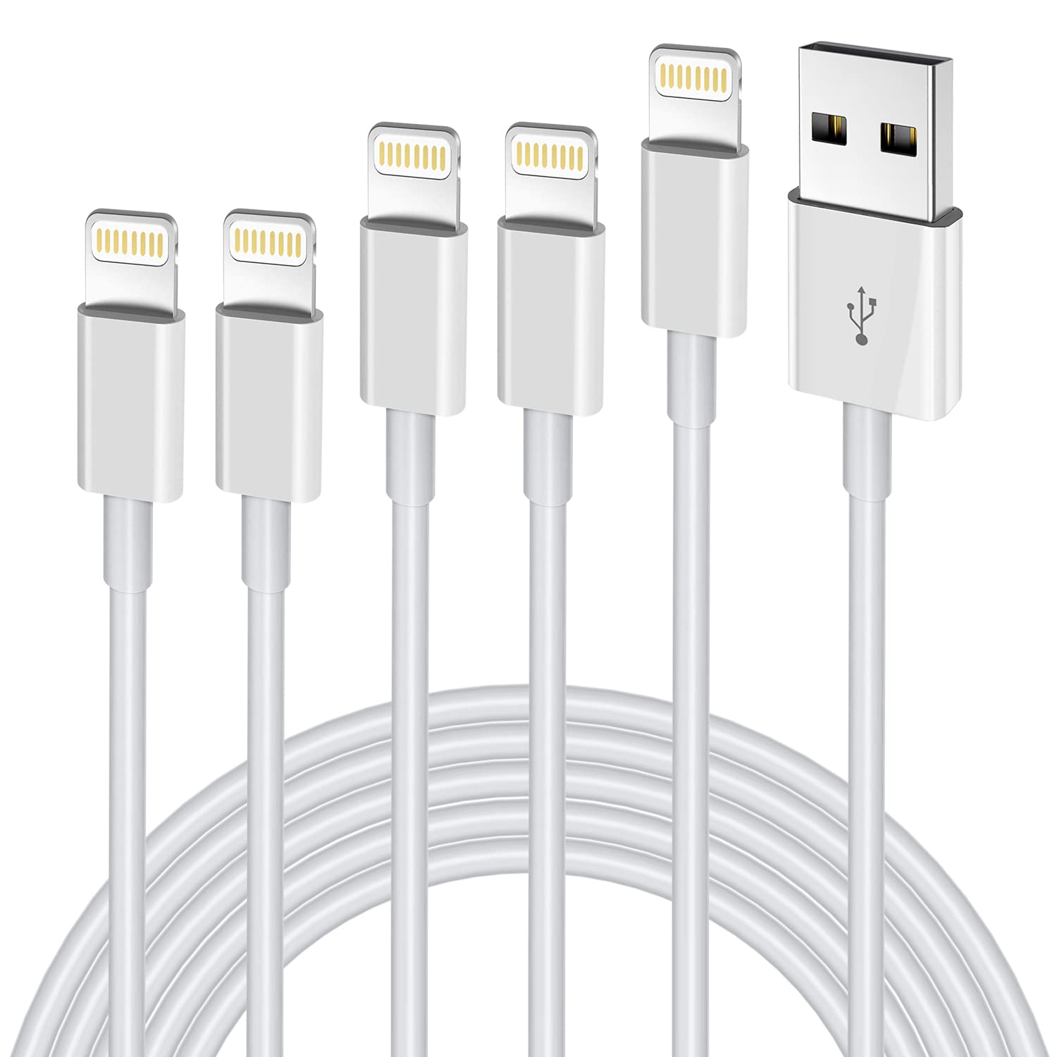 [Apple Mfi Certified] Lightning Cable 5Pack [3/3/6/6/10Ft] Fast Iphone Charging Cord Compatible For Iphone 14/13 Mini/13/12/11 P