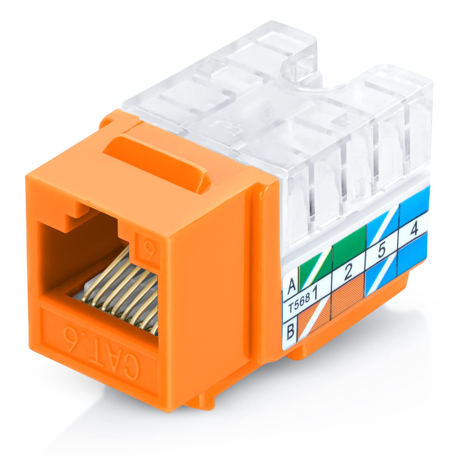 Everest Media Solutions 90 Angled Cat6 Keystone Jack In Orange   Slim Profile Rj45 Ethernet Connector   Compatible With 90 Angle