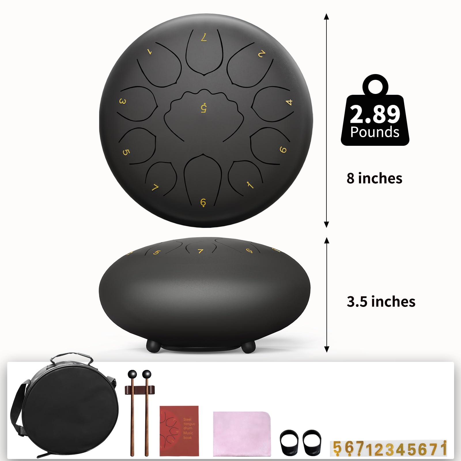 Rain Drum For Outside Garden, 8 Inches 11 Notes Steel Tongue Chakra Chime When It Rains (Black)