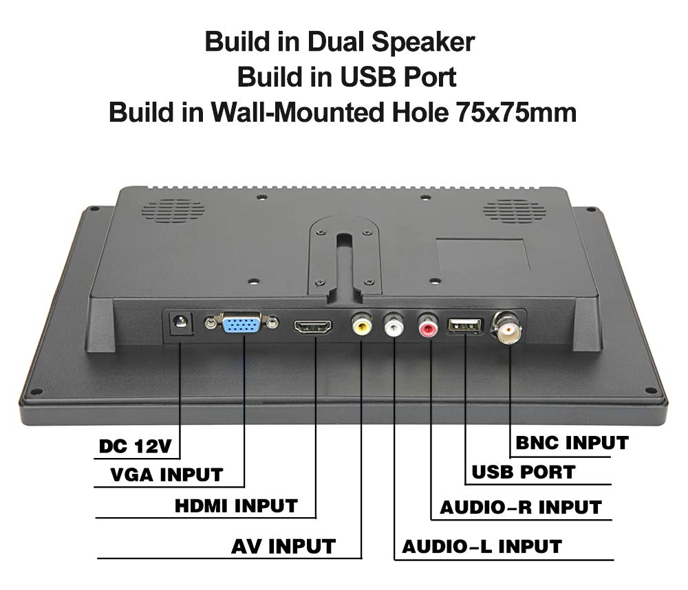 Loncevon 10 Inch Portable Hdmi Monitor Mini Vga Monitor Screen For Pc/Camera/Tv/Raspberry Pi/Gaming; 1024X600 Pixel Support 1920