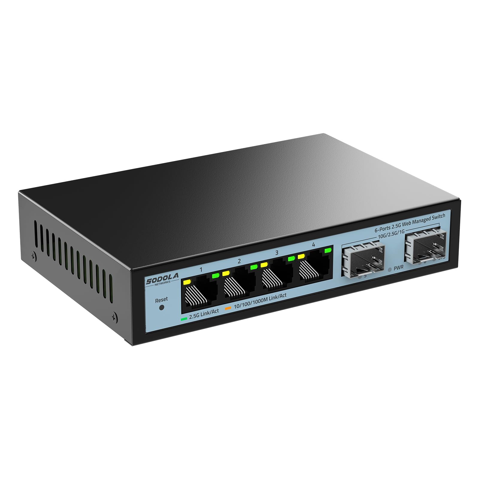 Sodola 6 Port 2.5G Easy Web Managed Switch, 4 X 2.5G Base T Ports, 2 X 10G Sfp+, Static Aggregation,Qos/Vlan/Igmp, 2.5Gb Network