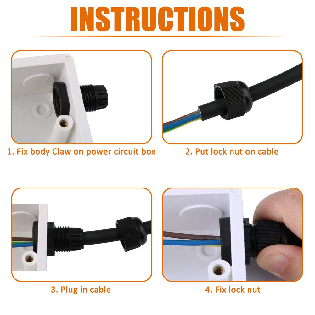 Ispinner 32Pcs Nylon Cable Gland Waterproof Ip68 Adjustable 3 18Mm, Npt 3/4, Npt 1/2, Pg13.5, Pg11, Pg9, Pg7 (Black)