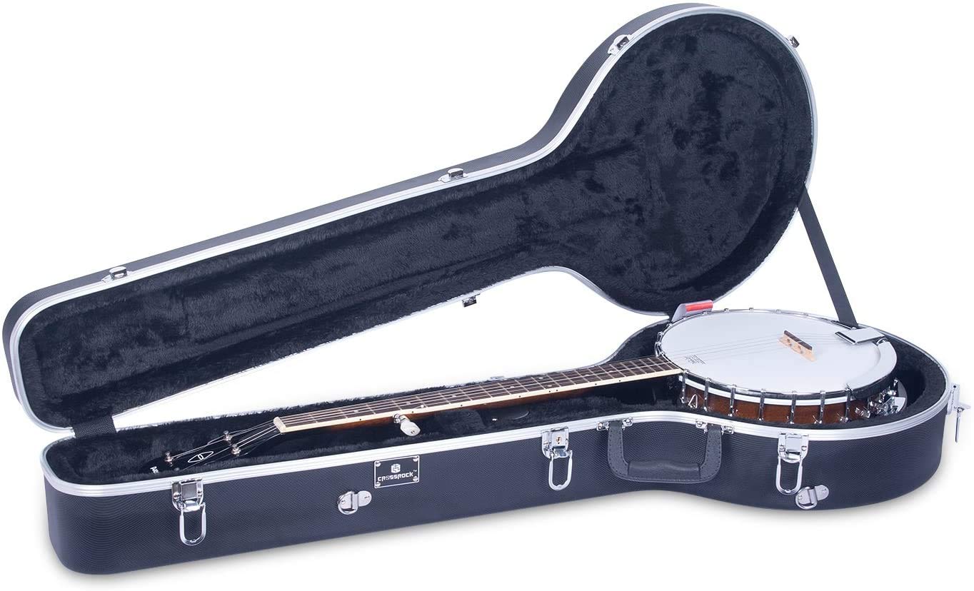 Crossrock Abs Molded Hardshell Case For 5-String Resonator Styles Of Banjos, With Interior Compartment, Backpack Style -Black (C