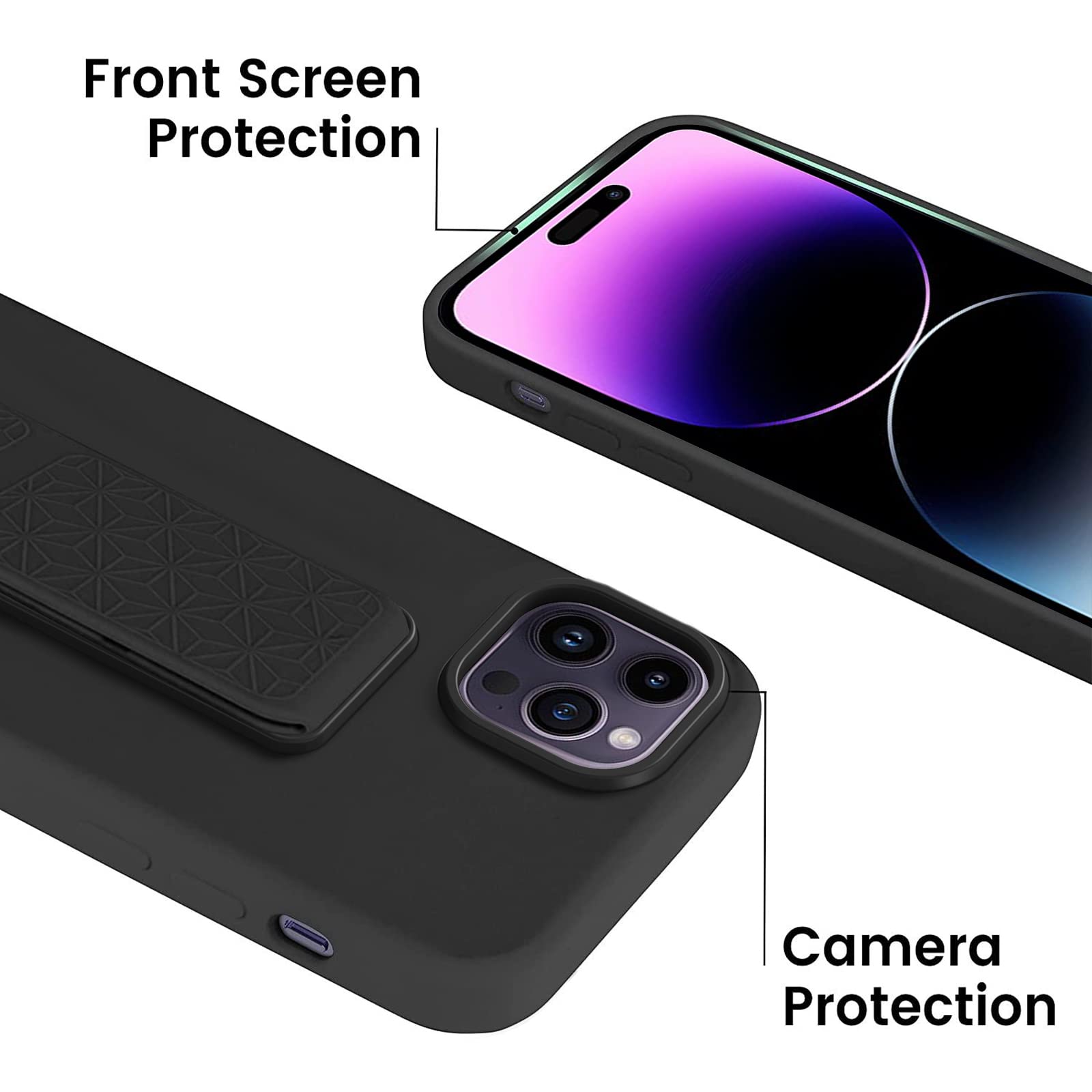 Laudtec Silicone Kickstand Case Compatible With Iphone 14 Pro Case Vertical And Horizontal Stand Hand Strap Metal Kickstand, Fle