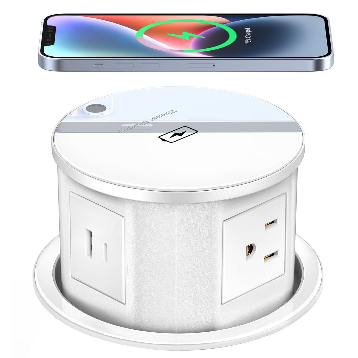 Xba Pop Up Outlet With 15W Wireless Charger, 4 Ac Plug 1 Usb-A And 1 Usb-C, Electrical Desk Power Grommet For Kitchen Countertop
