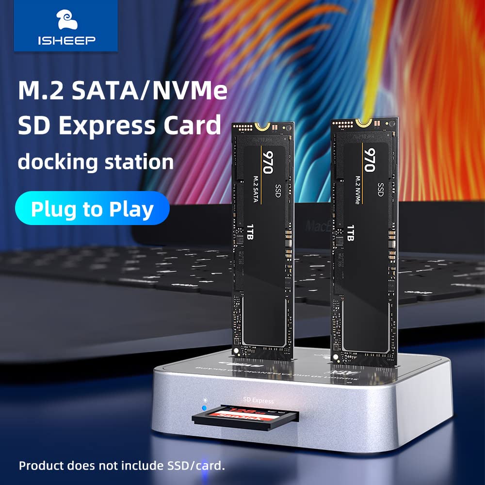 Isheep H016Sd Nvme Sata M.2 Dual Bay Docking Station For Sata & Nvme M.2 Ssd Reader Enclosure, Support Size 2280 2260 2242 2230