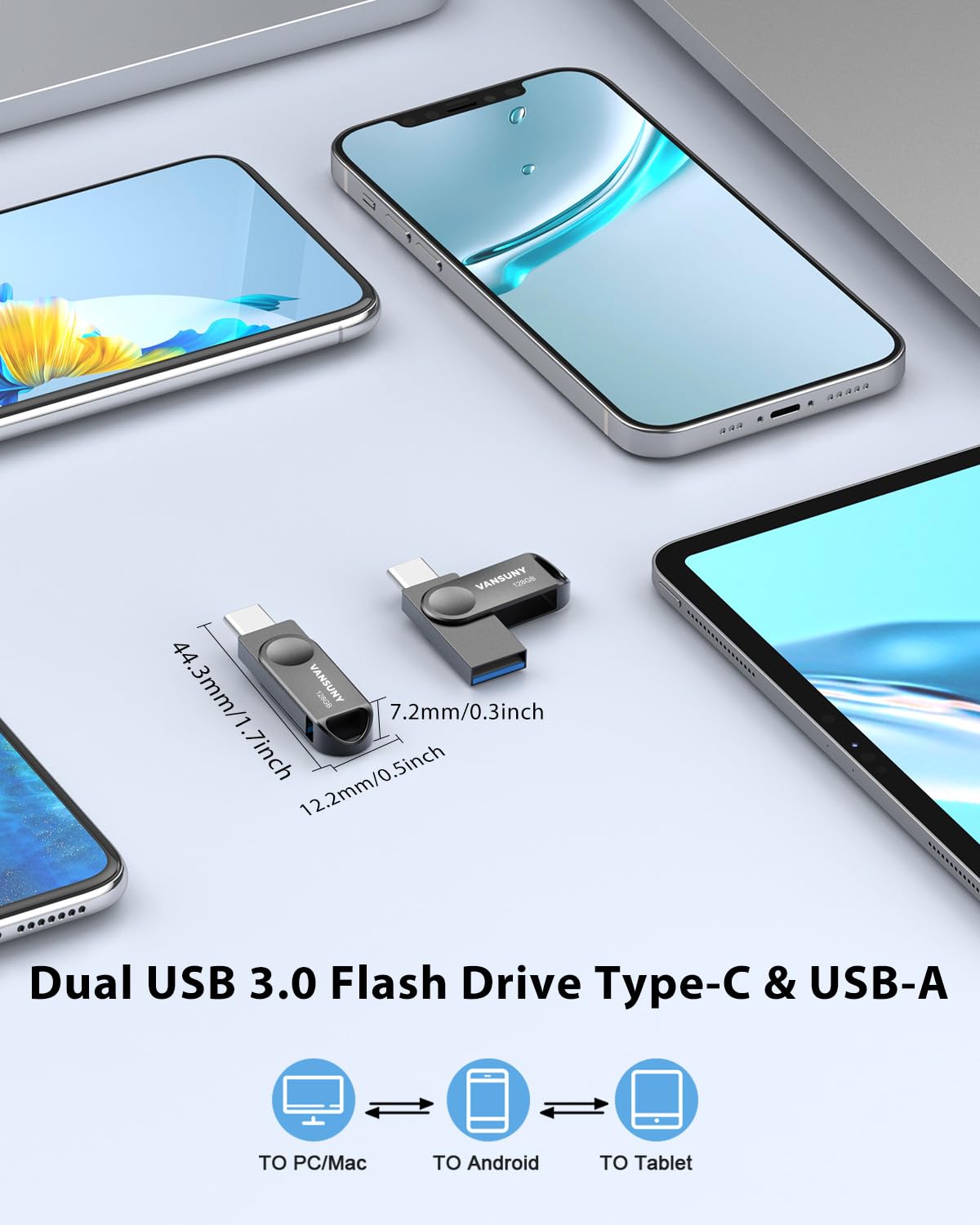 Vansuny Dual Usb C Flash Drive 128Gb Usb 3.0 2 In 1 Type C + Usb A Thumb Drive Udp Tech Waterproof Metal Pen Drive Portable Otg Flash Drive