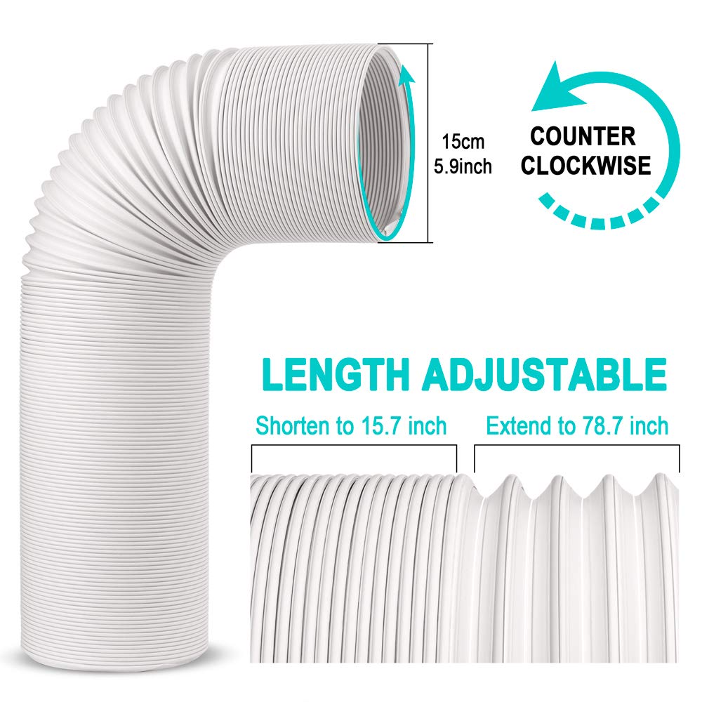 Jin&Bao Air Conditioner Hose, Portable Exhaust Vent Hose With 5.9 (6) Diameter, Counterclockwise Ac Hose Length To 78 Inch, Univ