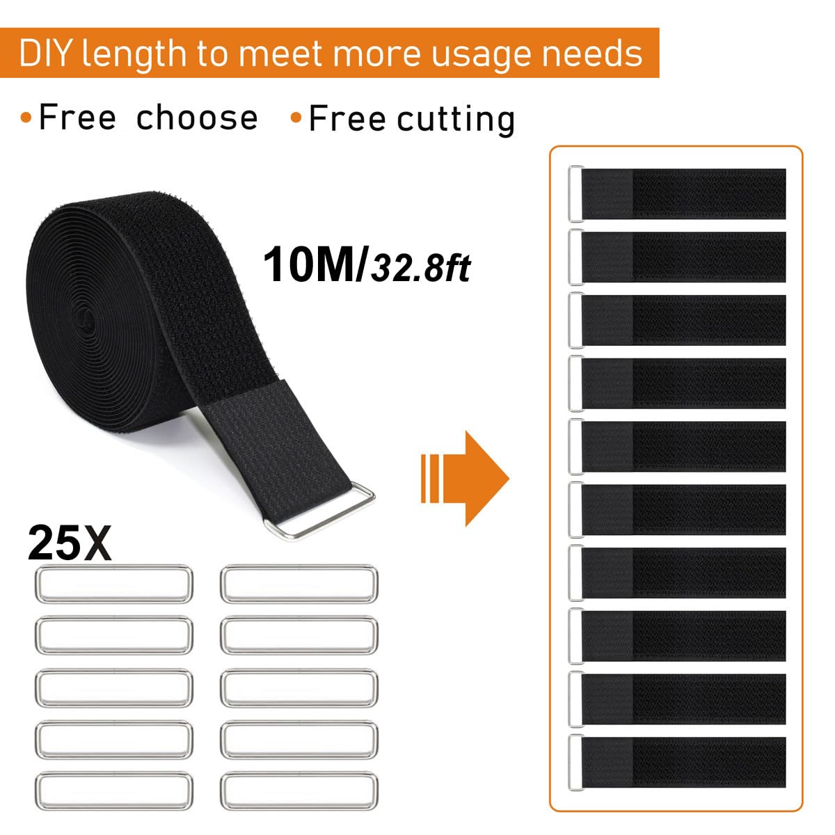 Ymcrlux 2'' X32Ft Reusable Cinch Strap With 20 Metal Buckles, Cut To Length Fastening Securing Straps, Adjustable Nylon Cable St