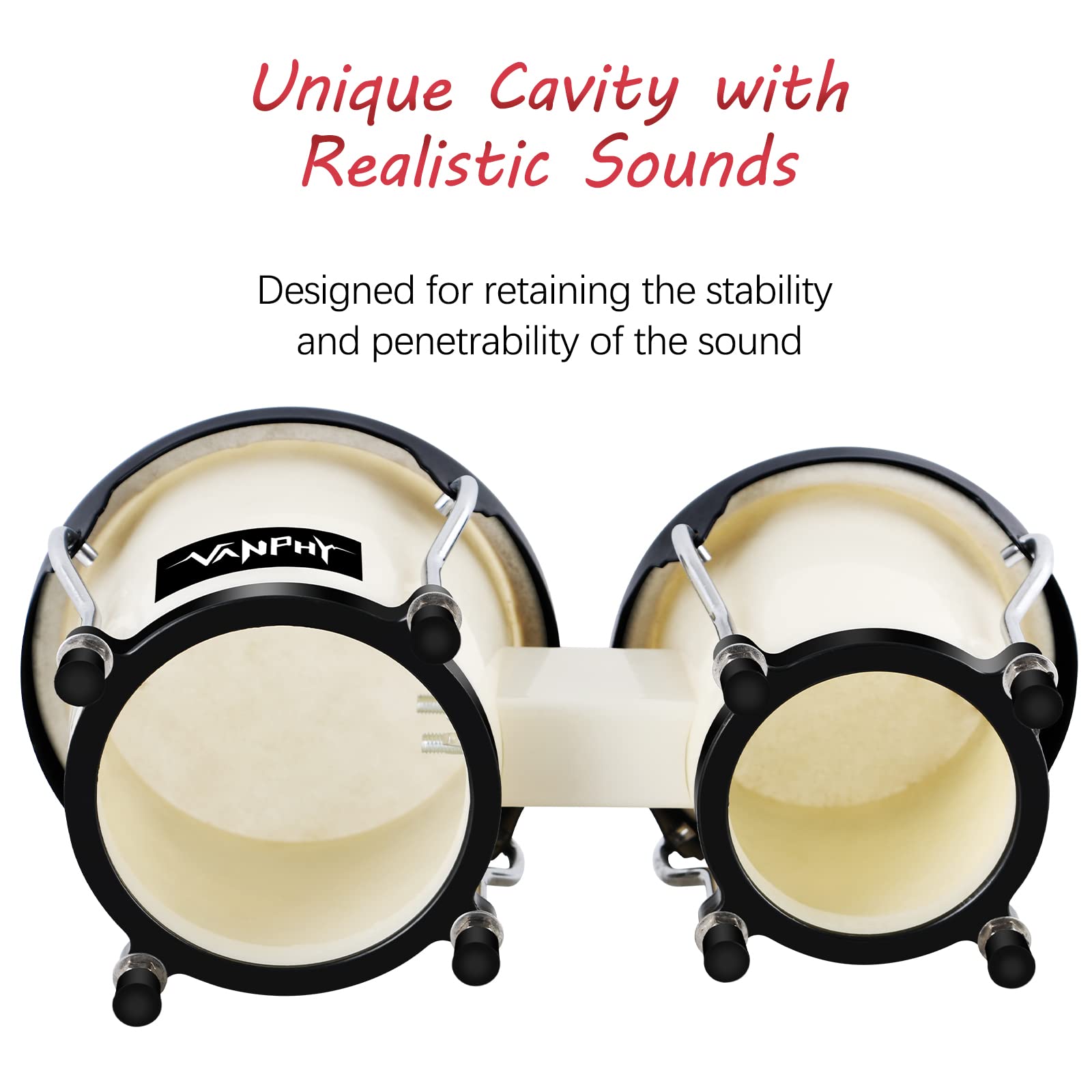 Vanphy Bongo Drum 4'' And 5'' Set For Adults Beginners Tunable Natural Skin Bongos Percussion Instruments With Tuning Wrench And