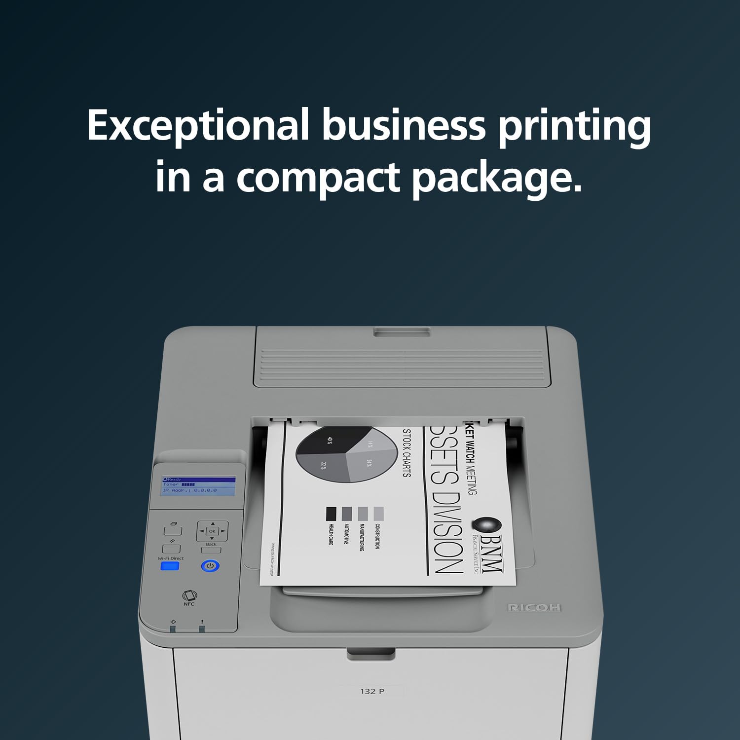 RICOH 132 P Black & White Laser Printer | 34ppm | Ethernet, USB | Duplex Printing