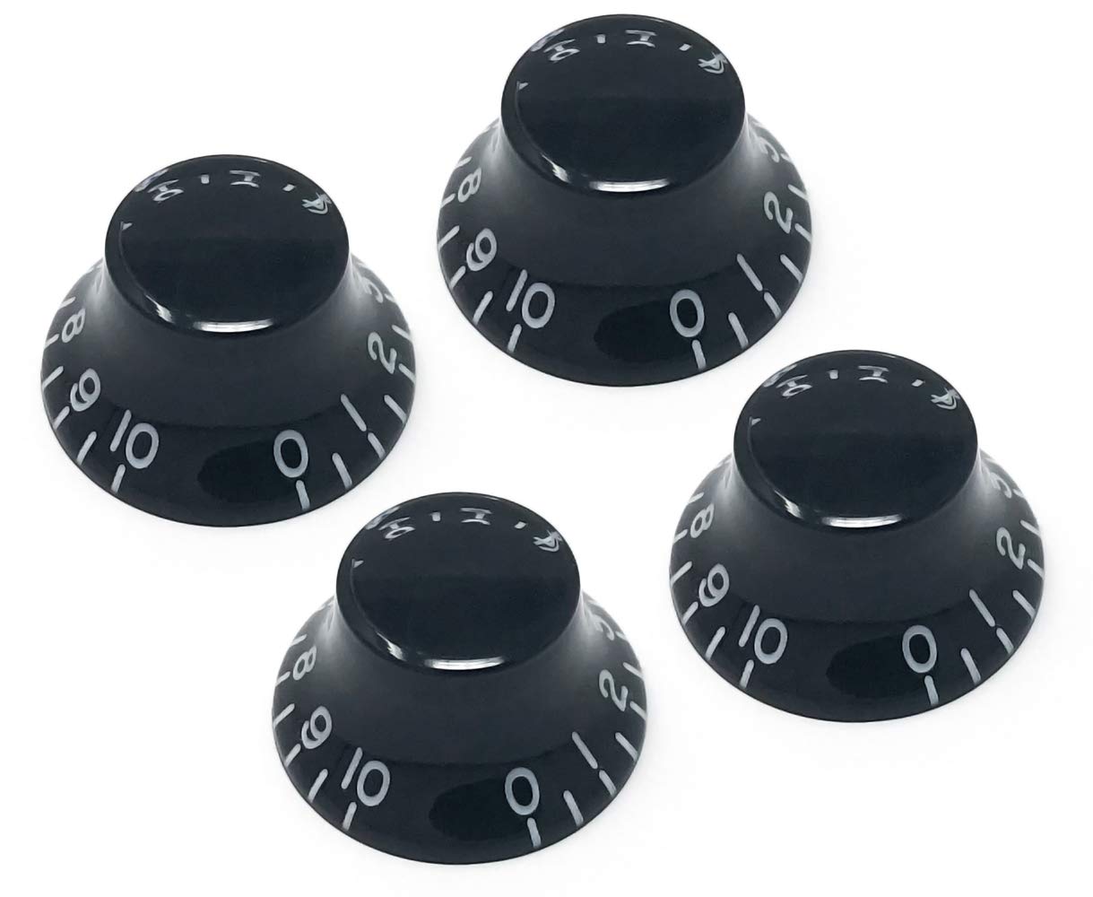 Vintage Forge Black Top Hat Bell Knobs Compatible With Gibson Les Paul Electric Guitar (Set Of 4) Fits 24 Fine Spline Usa (Imper