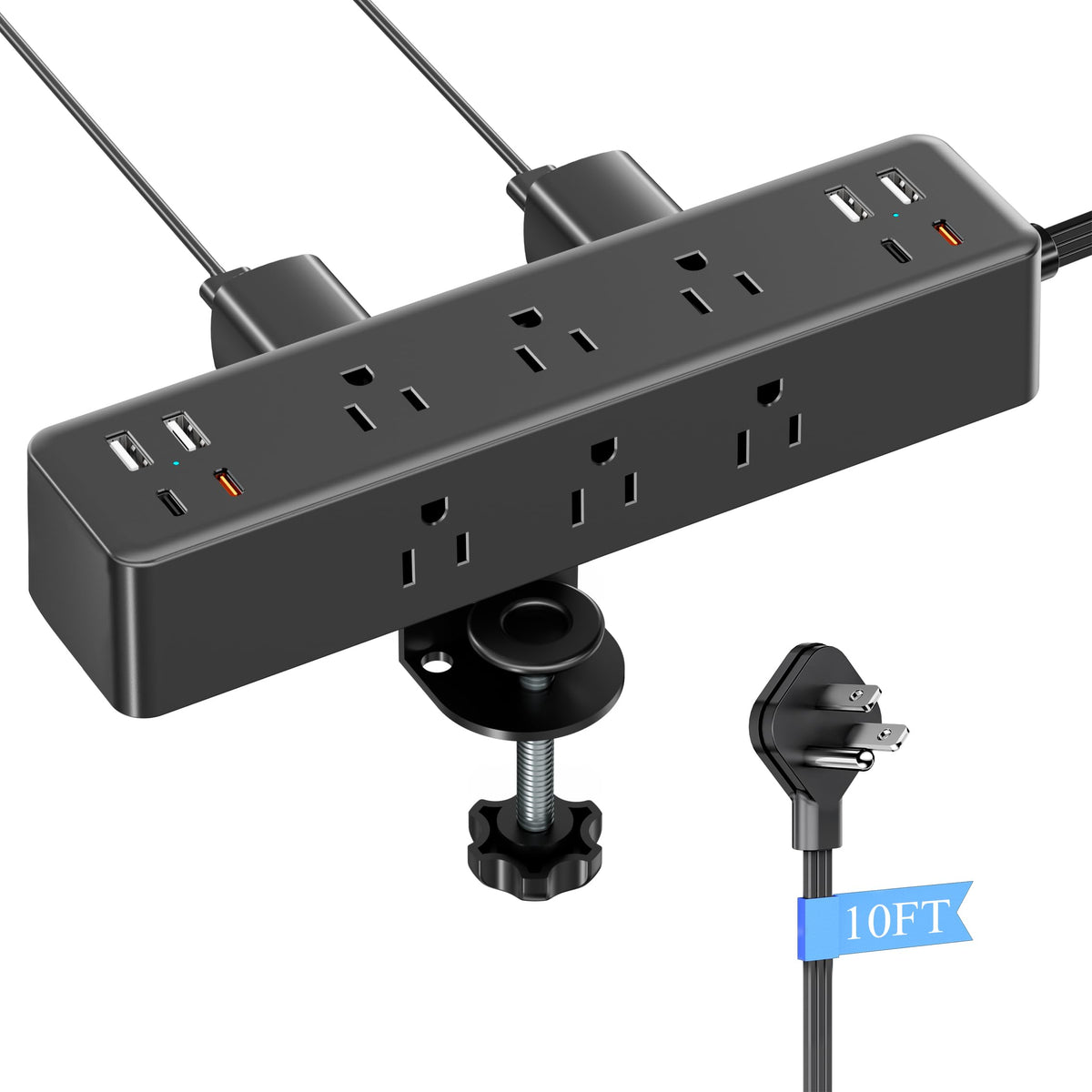 17-In-1 Desk Clamp Power Strip With 40W Fast Charging Station, Acozvin 10Ft Flat Plug 1200J Surge Protector, 9 Ac Outlets 8 Usb 