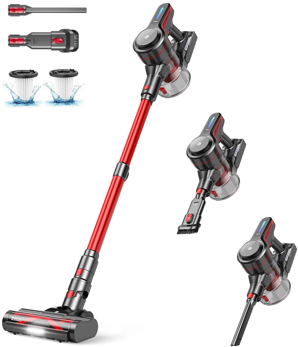 Chebio Cordless Vacuum Cleaner, Stick Vacuum With Powerful Suction, 45Mins Runtime Vacuum Cleaners For Home, Anti Tangle And 1.5