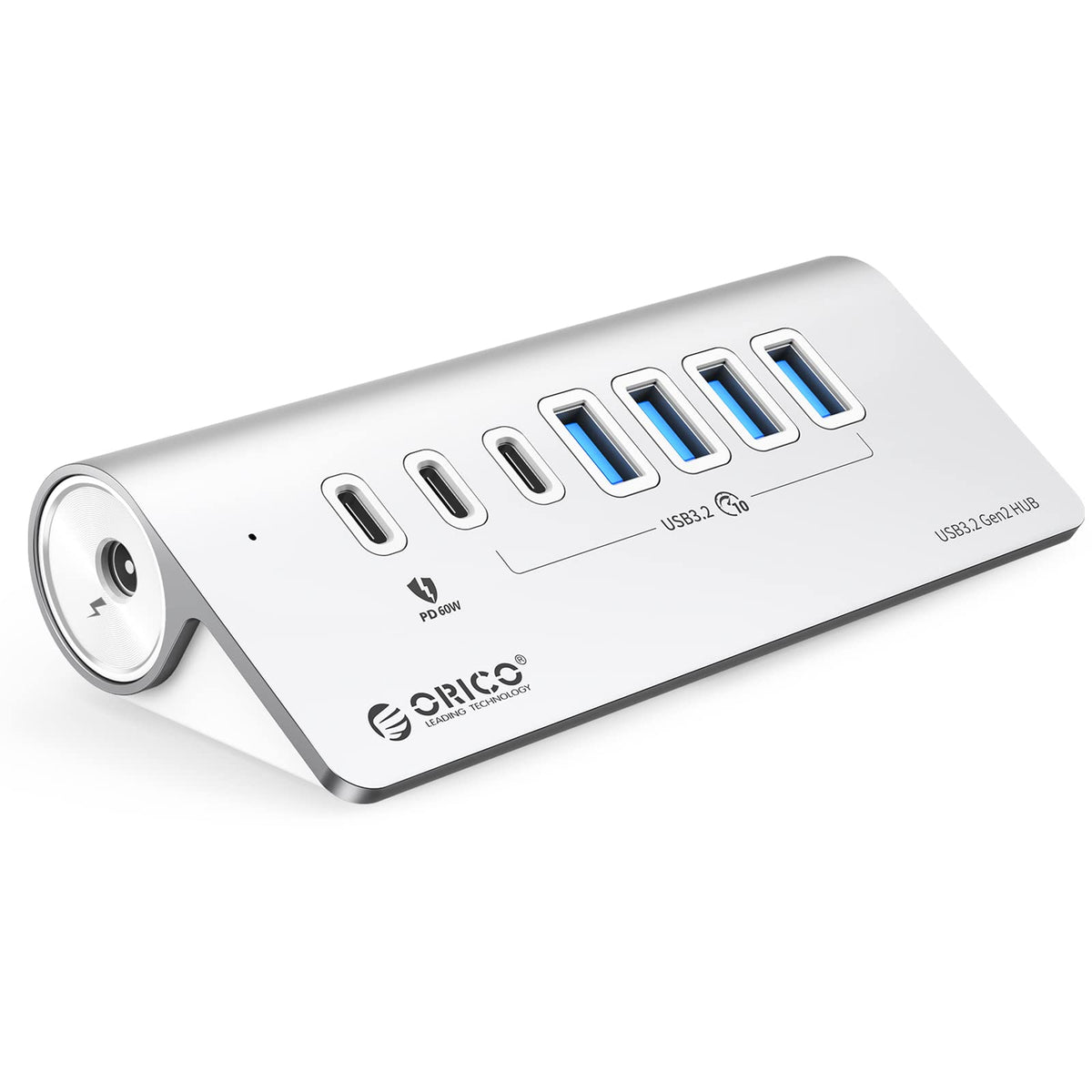 Orico Powered Usb Hub 10Gbps, 7 Ports Usb 3.2 Gen 2 Hub, 6 Usb 3.2 Data Ports, 60W Pd Charging Ports, 24V 3A Power Adapter, 1.64