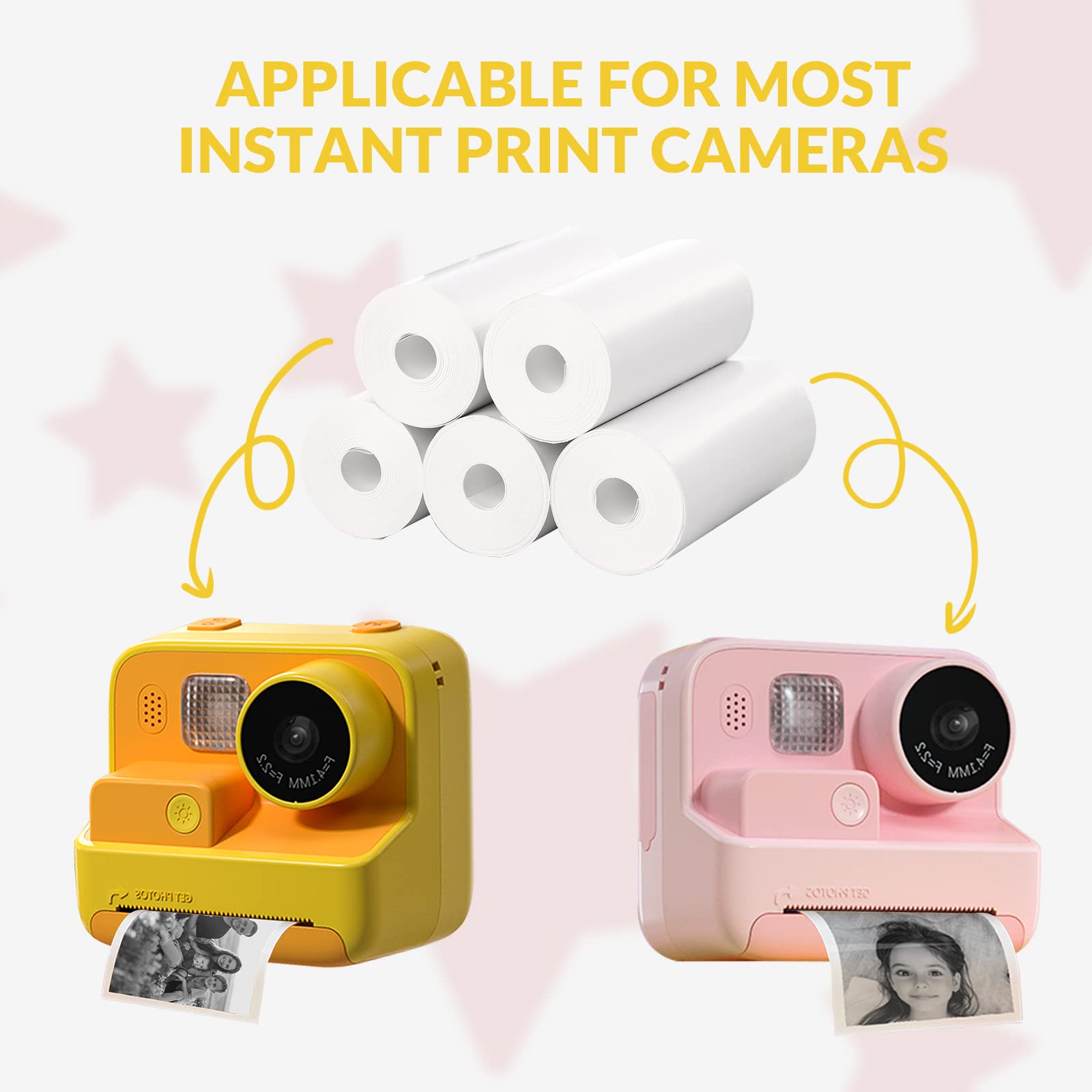 Mafiti 10 Rolls Kids Instant Camera Refill Print Paper For K27/D101/Q5 Kids Camera Instant Print Photo Print Thermal Paper Compa