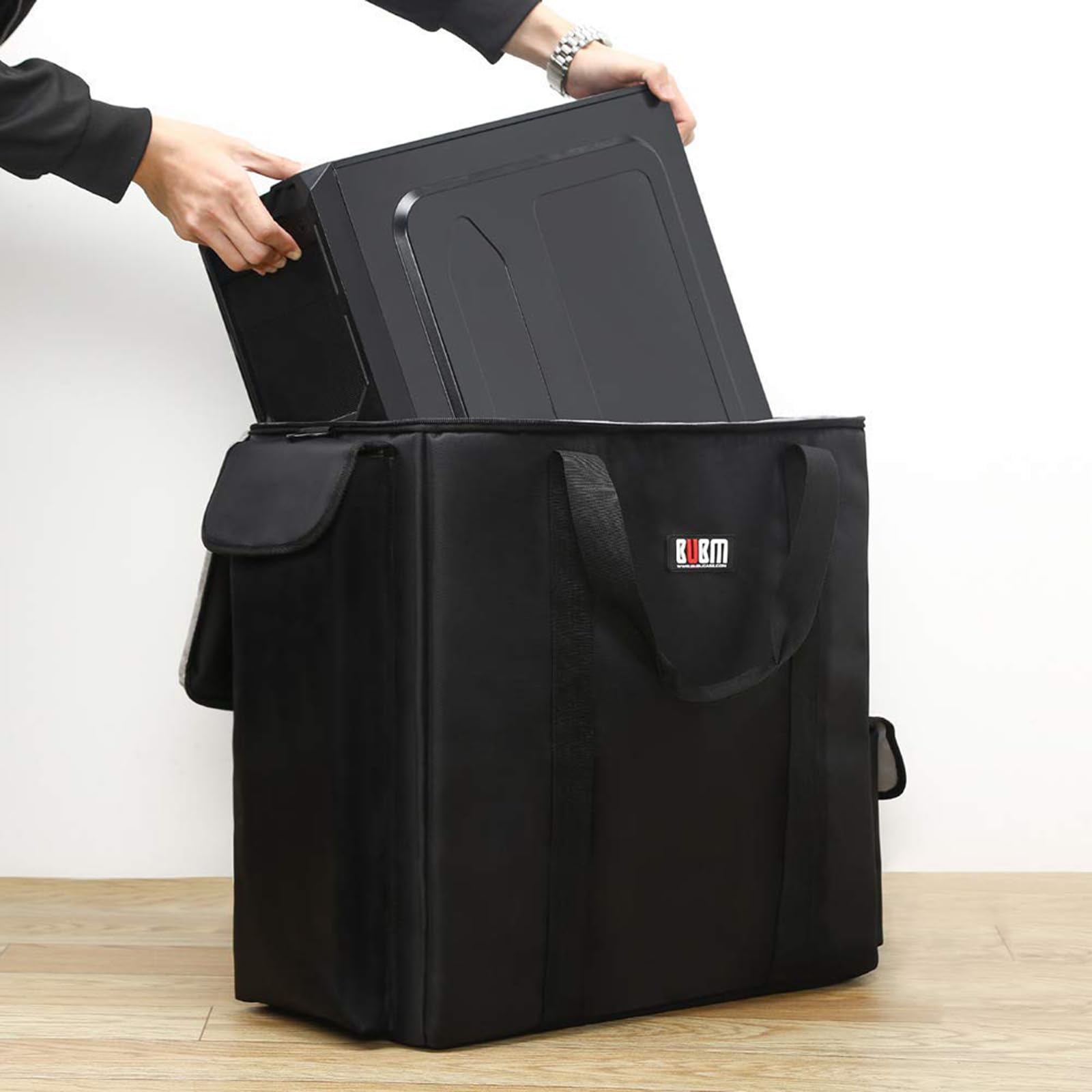 Bubm Desktop Computer Carrying Case, Padded Nylon Carry Tote Bag For Transporting Computer Tower Pc Chassis, Keyboard, Cable And